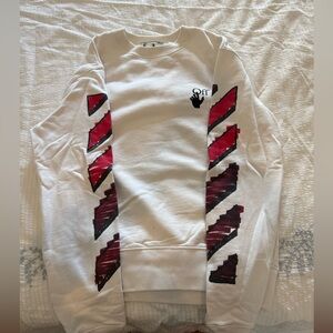Off-White Men's Sweater with Red and Black Stripes